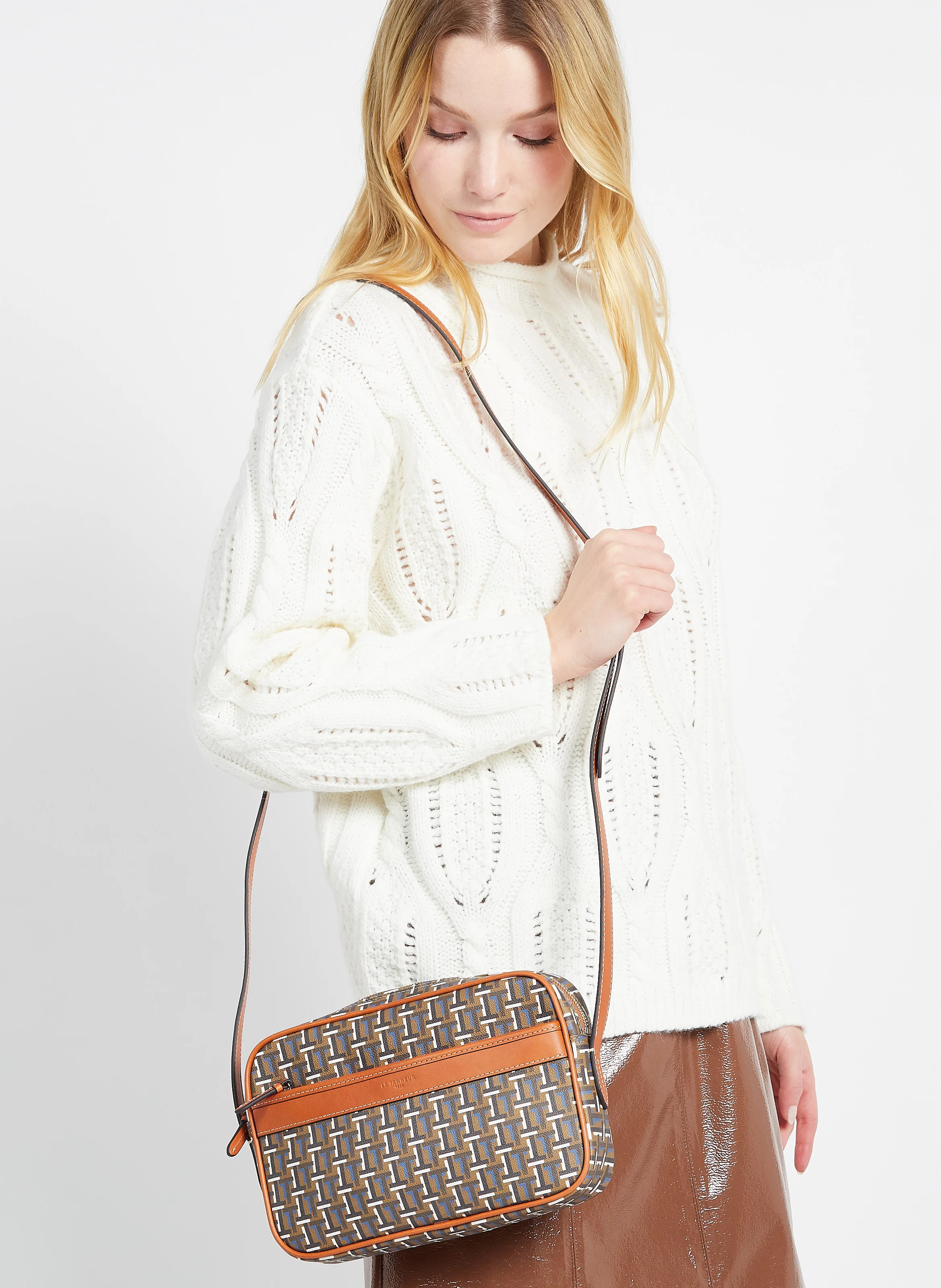 CAMILLE - Sac bandoulière imprimé en toile| Marron