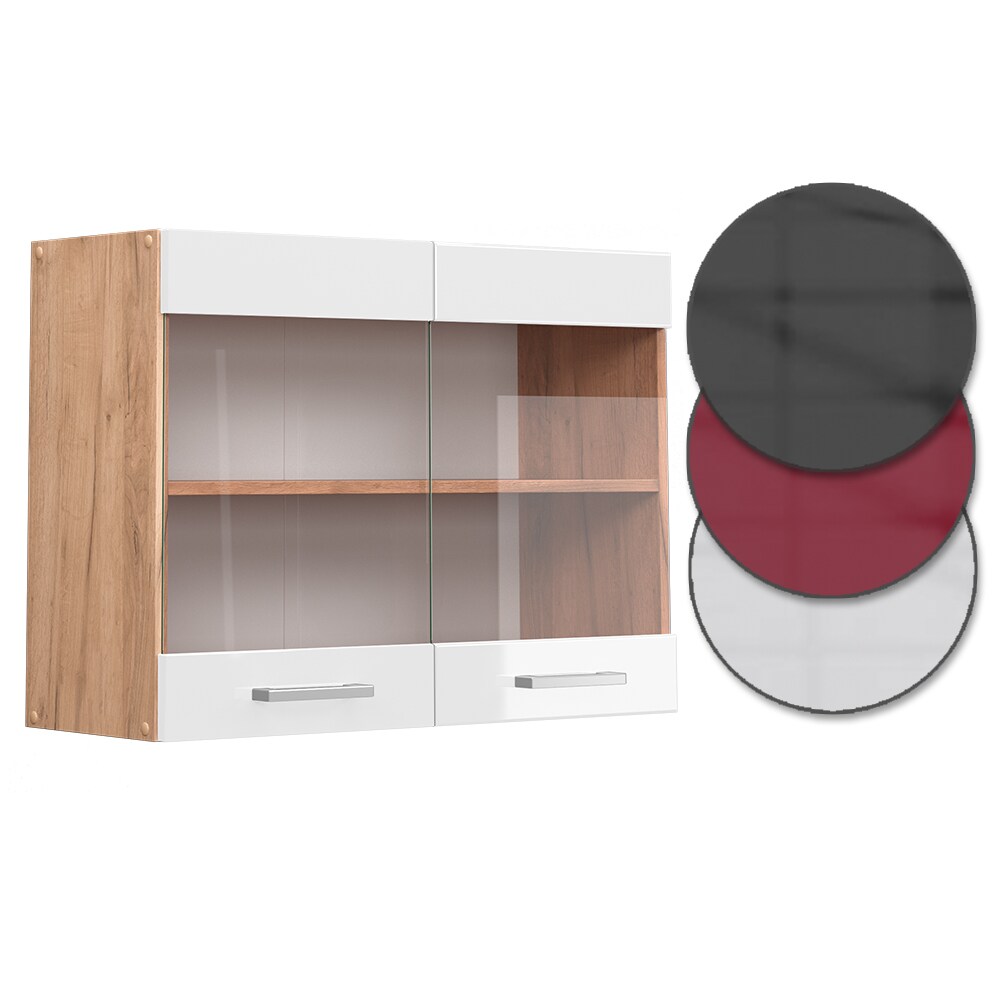 Vicco Hängeglasschrank Küchenschrank Küchenzeile R-Line 80 cm Goldkraft Weiß