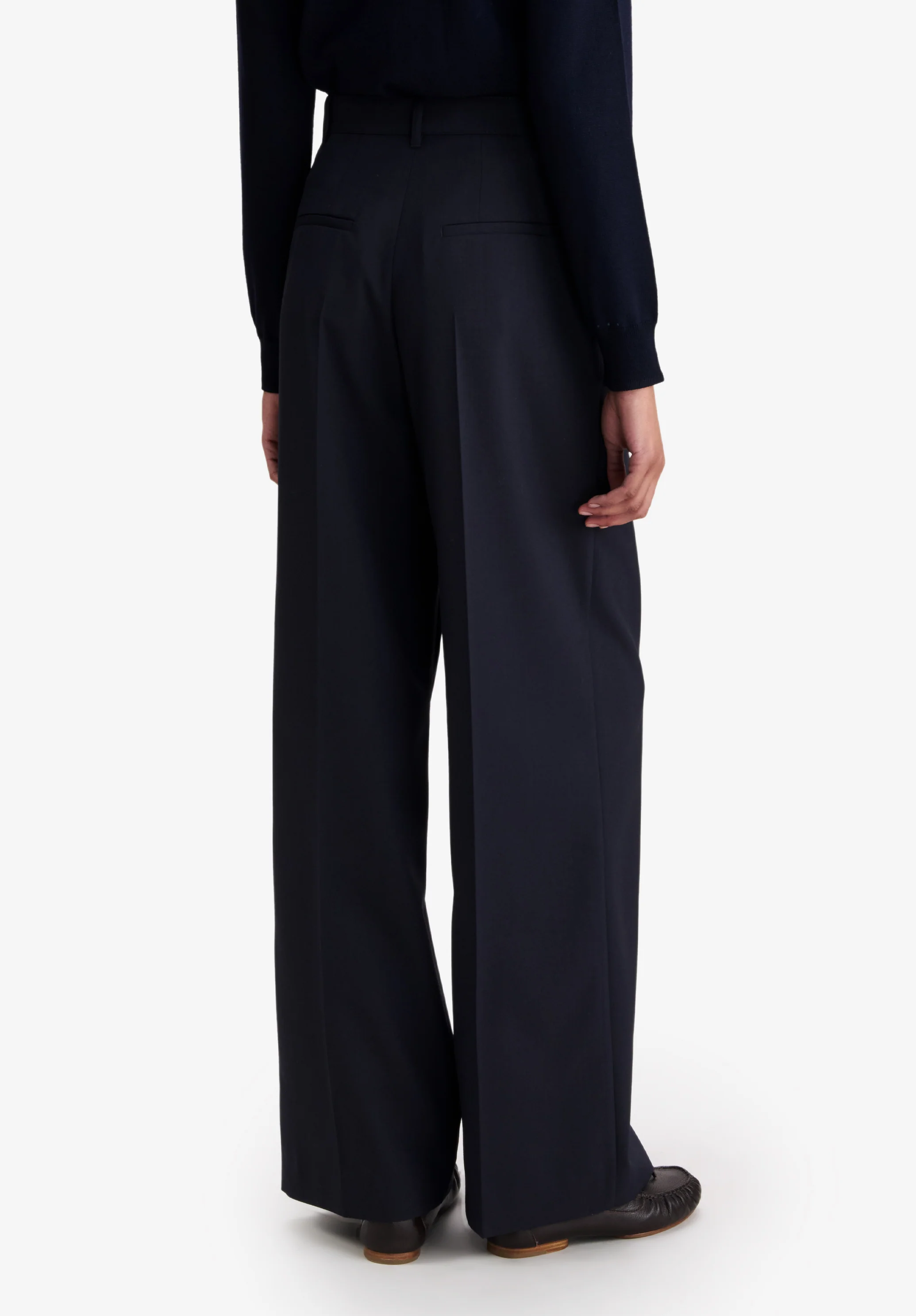 Pantalon bleu marine ample en laine mélangée - Dark navy