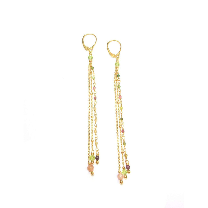 Boucles d'Oreilles Chaînes Tourmaline Argent 925 Doré