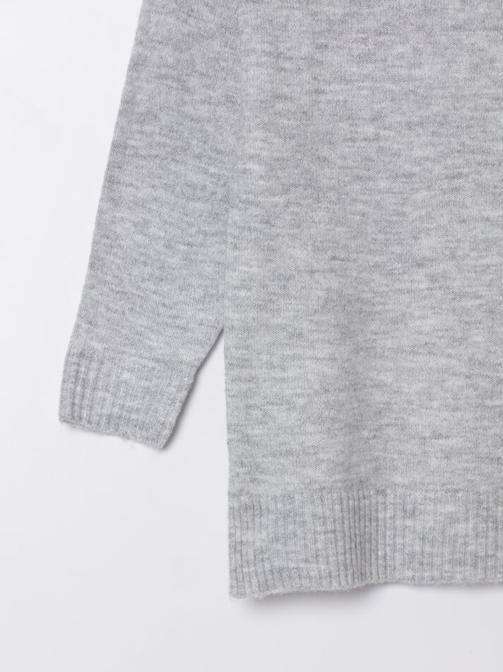 Vestido de gola alta em malha - Cinza Mesclado