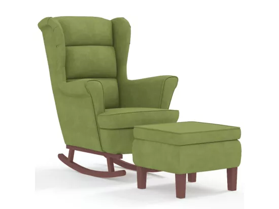 Chaise à bascule avec pieds en bois et tabouret Vert clair