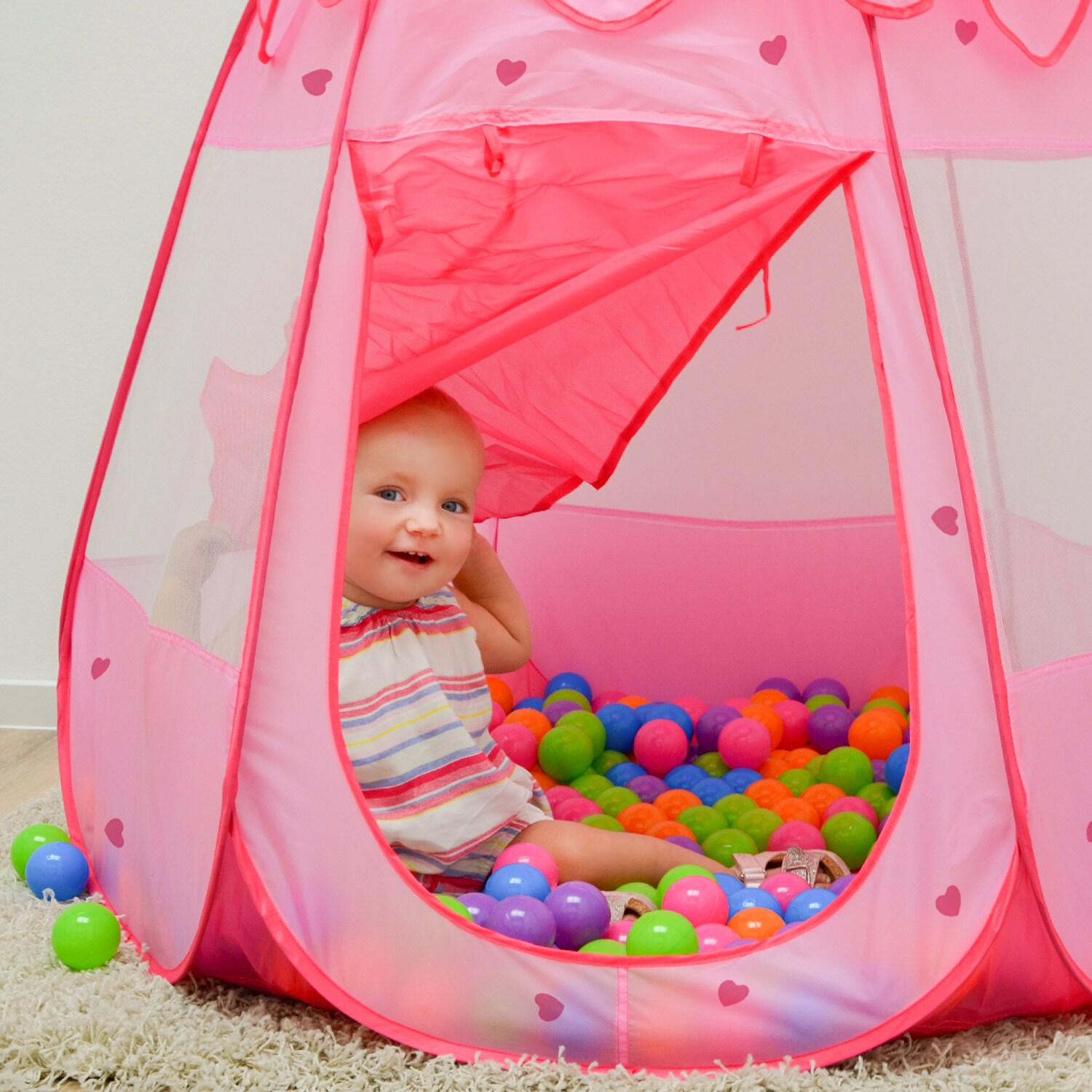 Mädchen Spielzelt 120x120x90cm Kinder-Zelt Bällebad Pop-Up Zelt Rosa