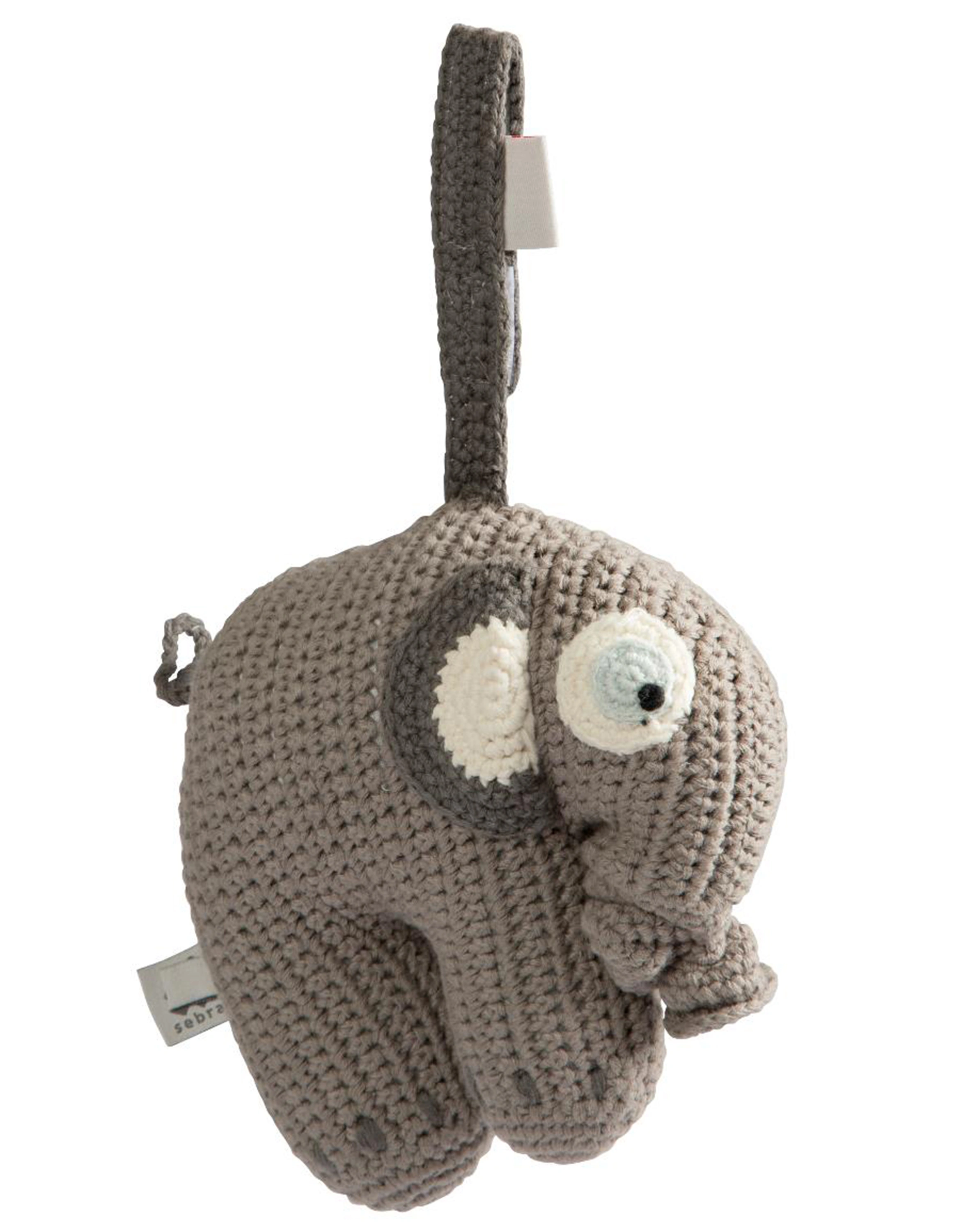 Häkel-Spieluhr FANTO DER ELEFANT in classic grey