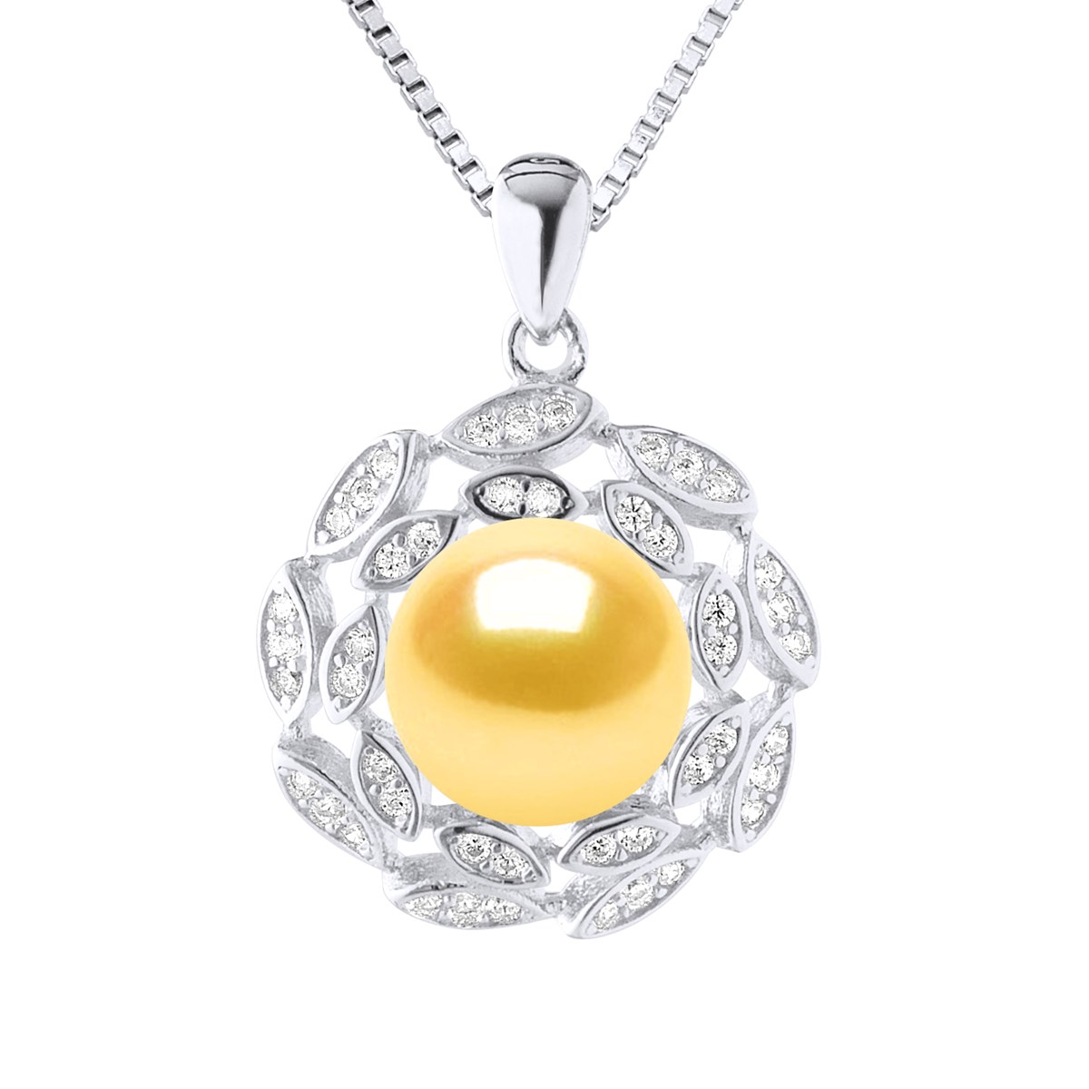 Collier SOLEIL Perle d'Eau Douce 9-10 mm Dorée Argent 925