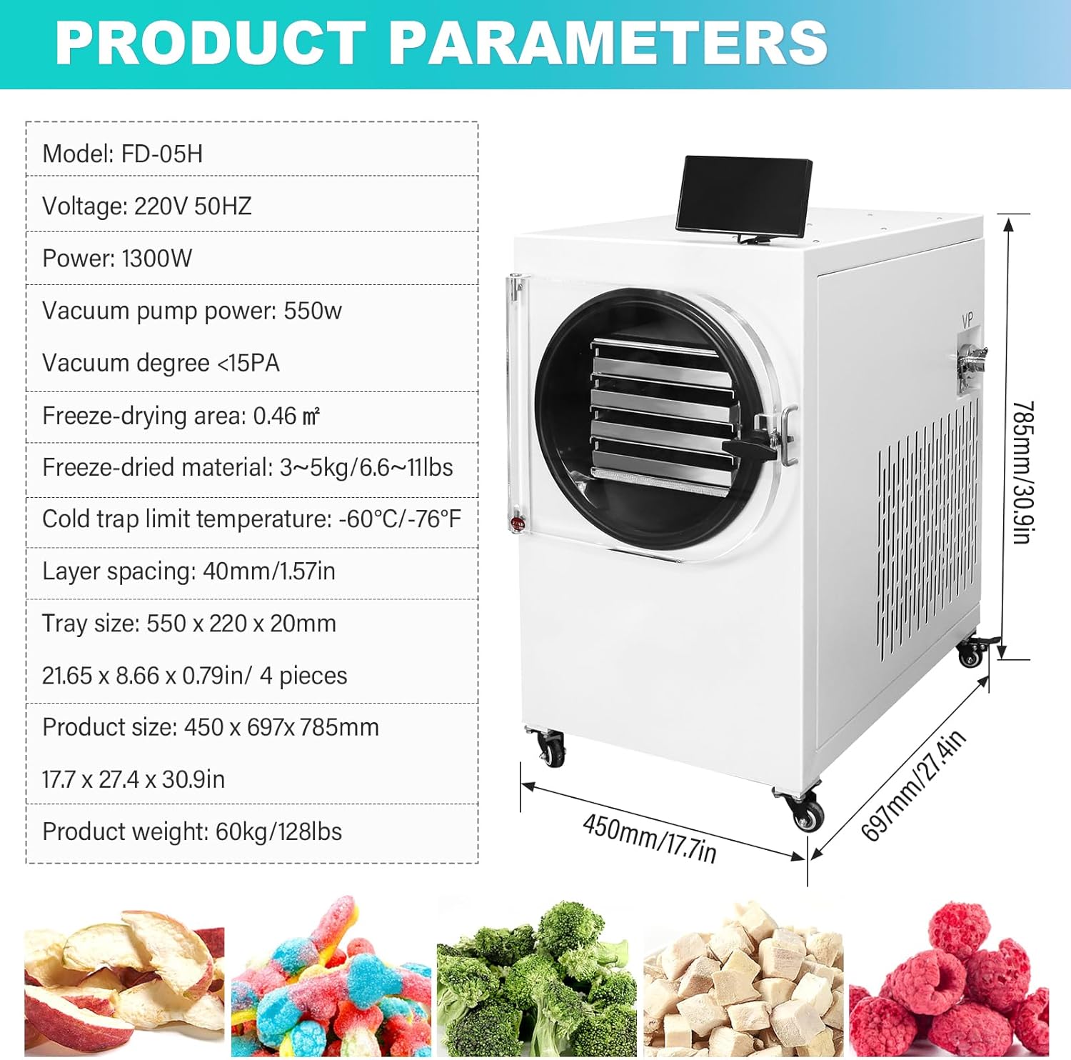 Freeze Dryer Gefriertrockner für zuhause mit 4 Ablagen, 5 kg Kapazität: Dehydrator für Lebensmittel Für Handel & zuhause! Ideal zum Konservieren von Lebensmitteln