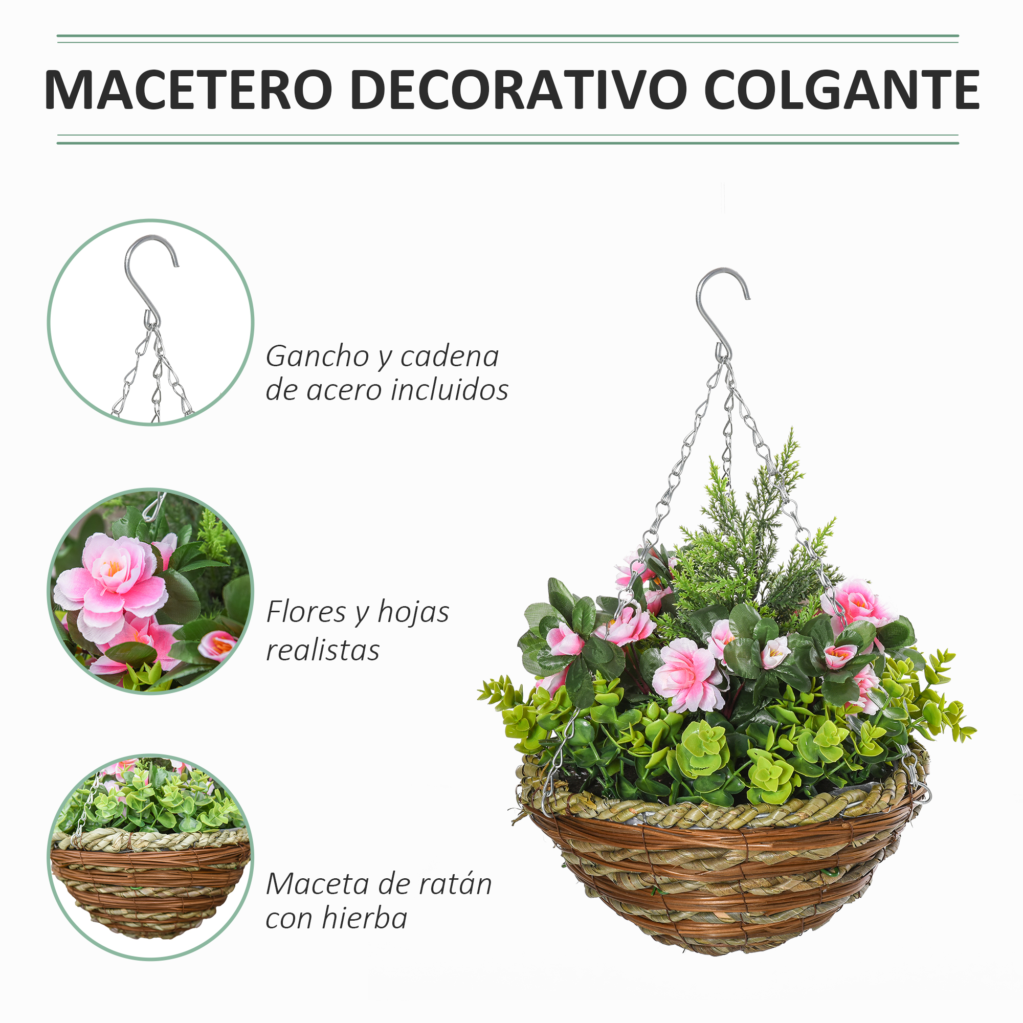 Planta artificial rosa e verde da Outsunny