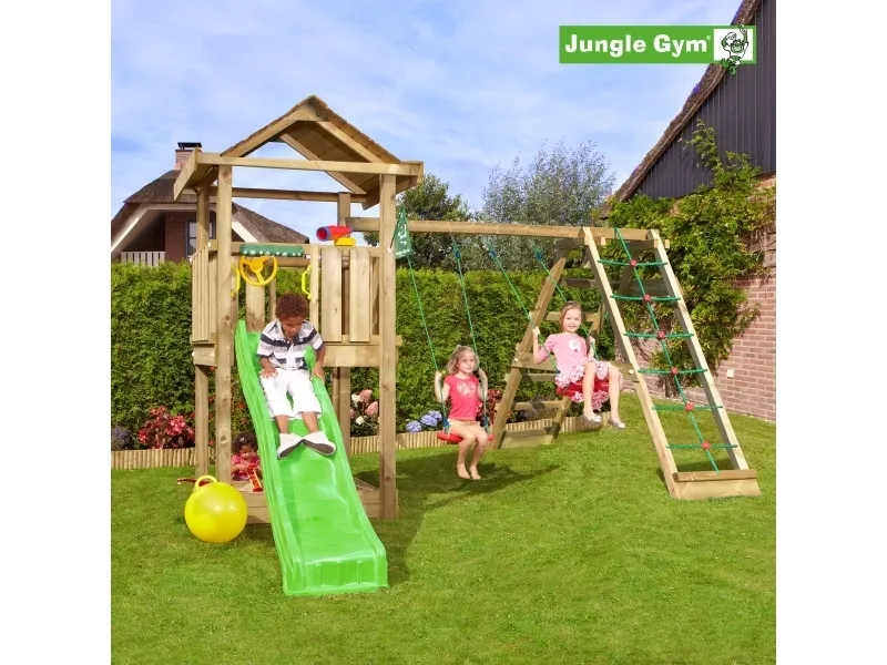 Jungle Gym House legetårn komplet inkl. climb module xtra og rutschebane (804-312NCX)