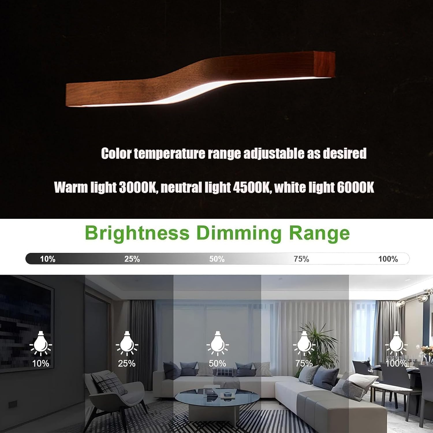 LED Pendelleuchte esstisch Holz Esszimmerlampe Dimmbar Hängeleuchte Esstischlampe hängend, Moderne Hängelampe mit Fernbedienung höhenverstellbar Holzlampe für Esszimmer Küche Büro (90CM)