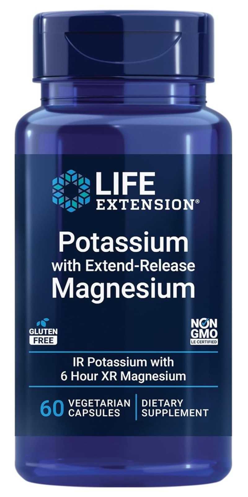 Life Extension Potássio com Magnésio de Liberação Prolongada - 60 Cápsulas