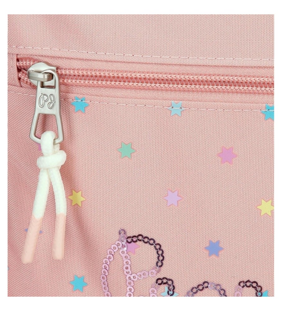 Mochila escolar Pepe Jeans, fofa e adaptável, rosa.