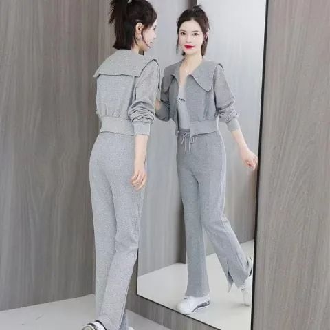 Enpheriado - Set: effen ritsjack + high waist flared broek
