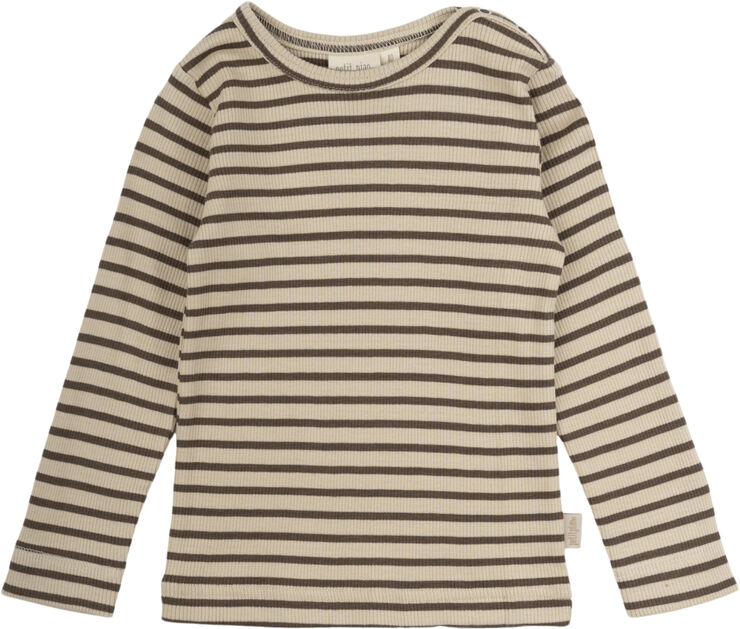 PETIT PIAO T-shirt L/S Modal Striped Chocolate brown/d