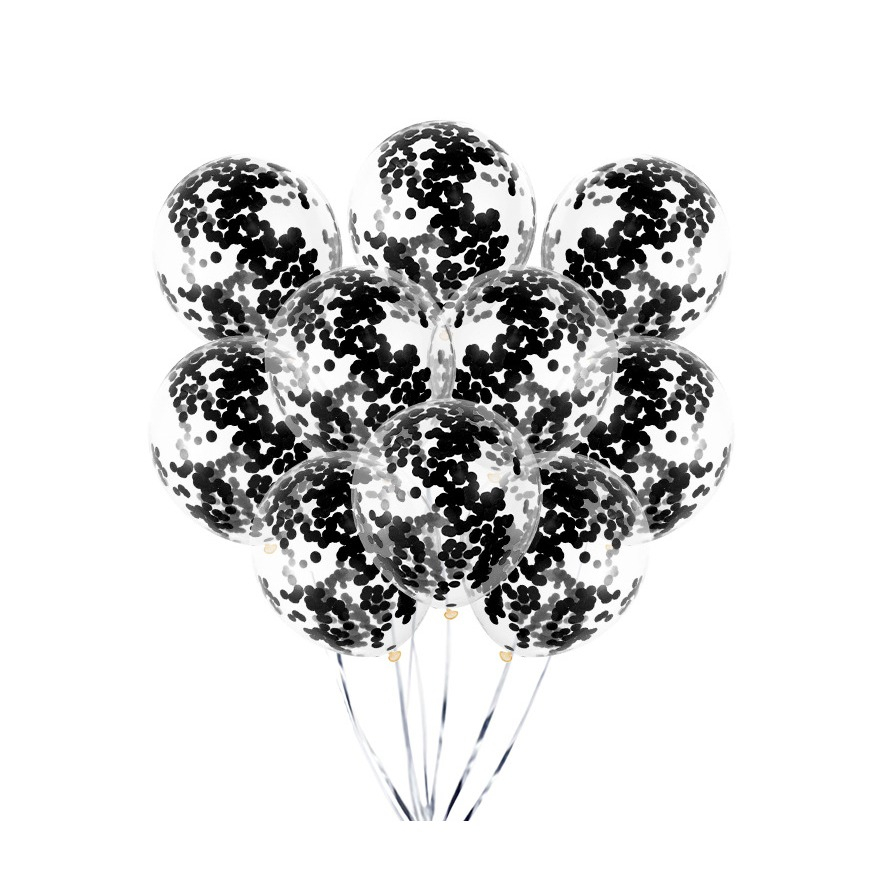 (10er Set) Ø30cm Party Deko Ballons Latex Luftballons mit Konfetti - Schwarz / Transparent