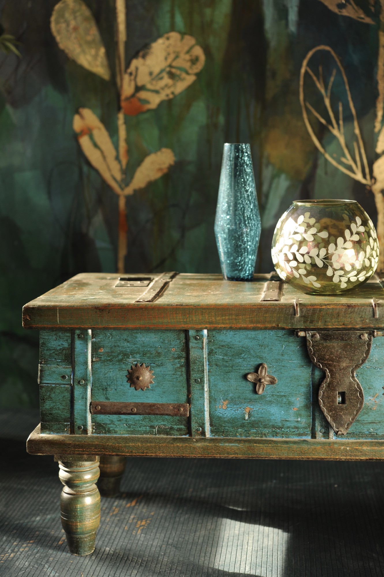 Holztruhe blau, B 86 cm, H 38 cm, L 36 cm von fischer's lagerhaus