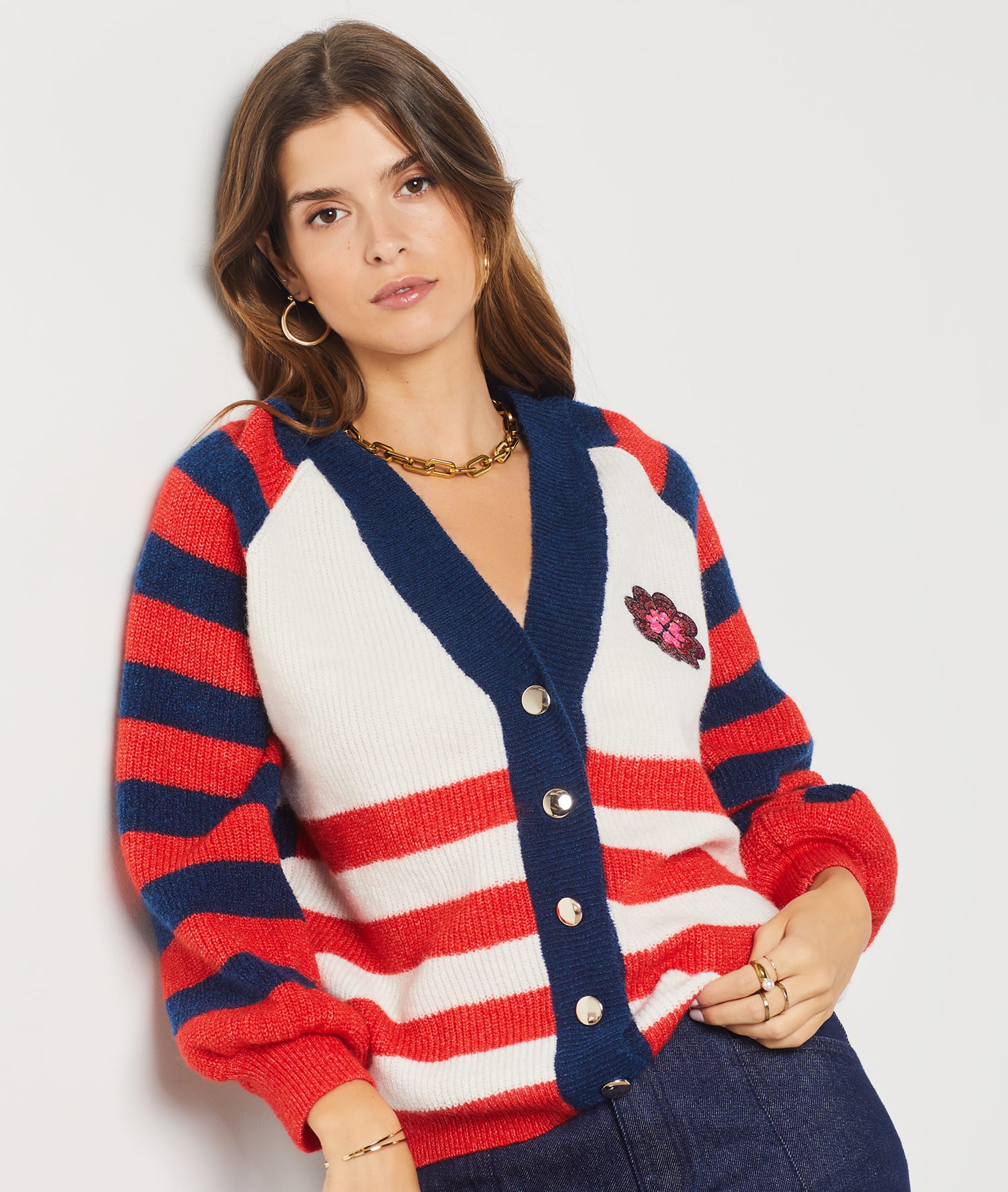 Cardigan en maille à rayures