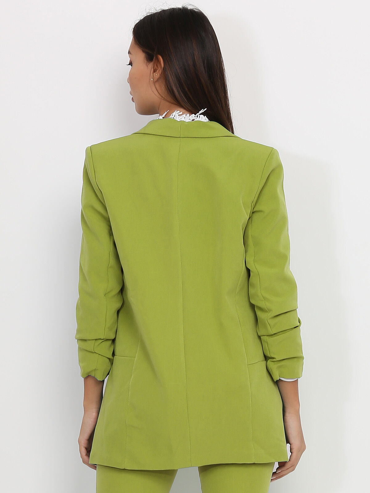 Veste blazer à manches retroussées- Vert olive