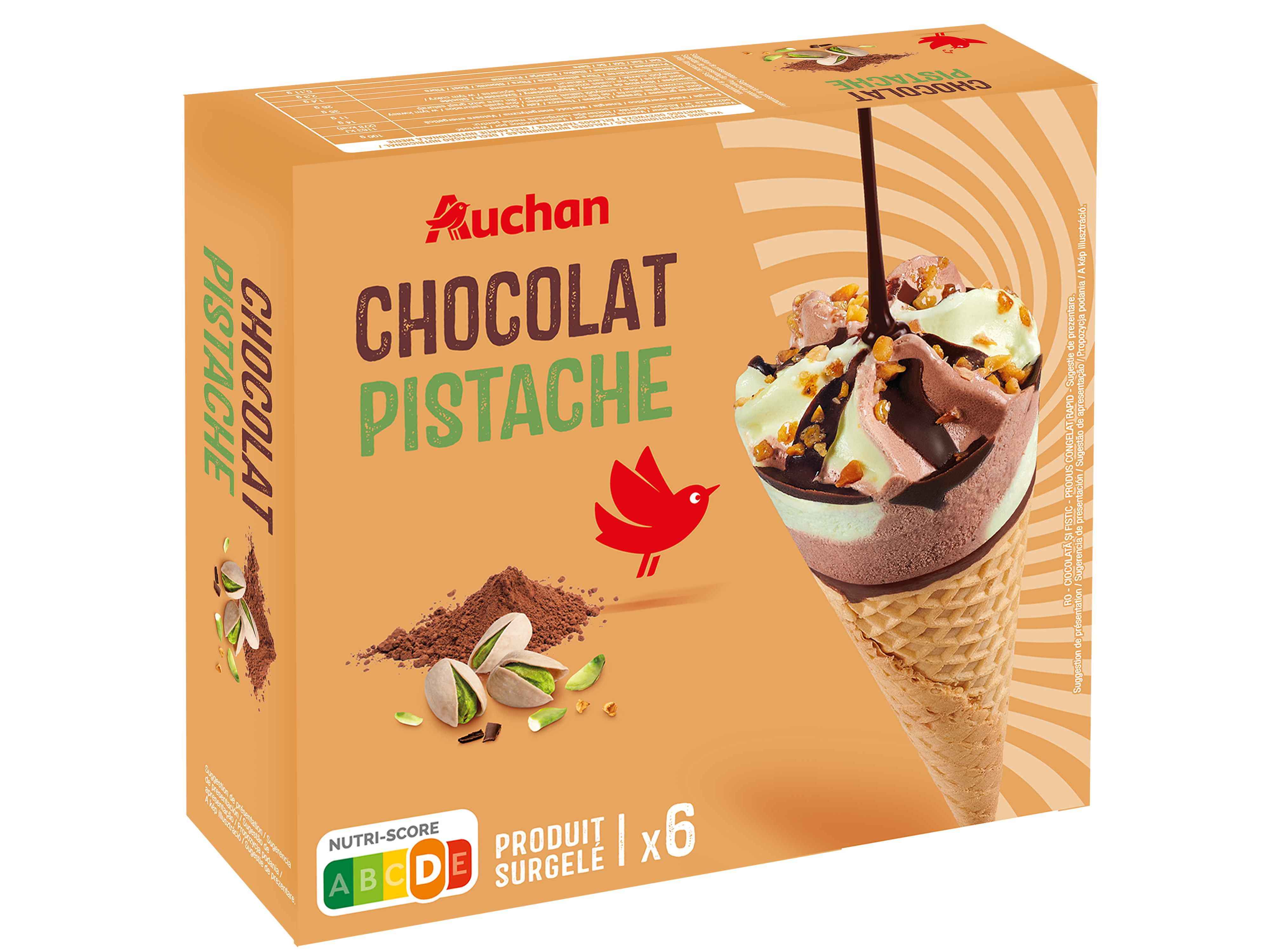 GELADO CONE AUCHAN CHOCOLATE PISTACHIO 6X120ML