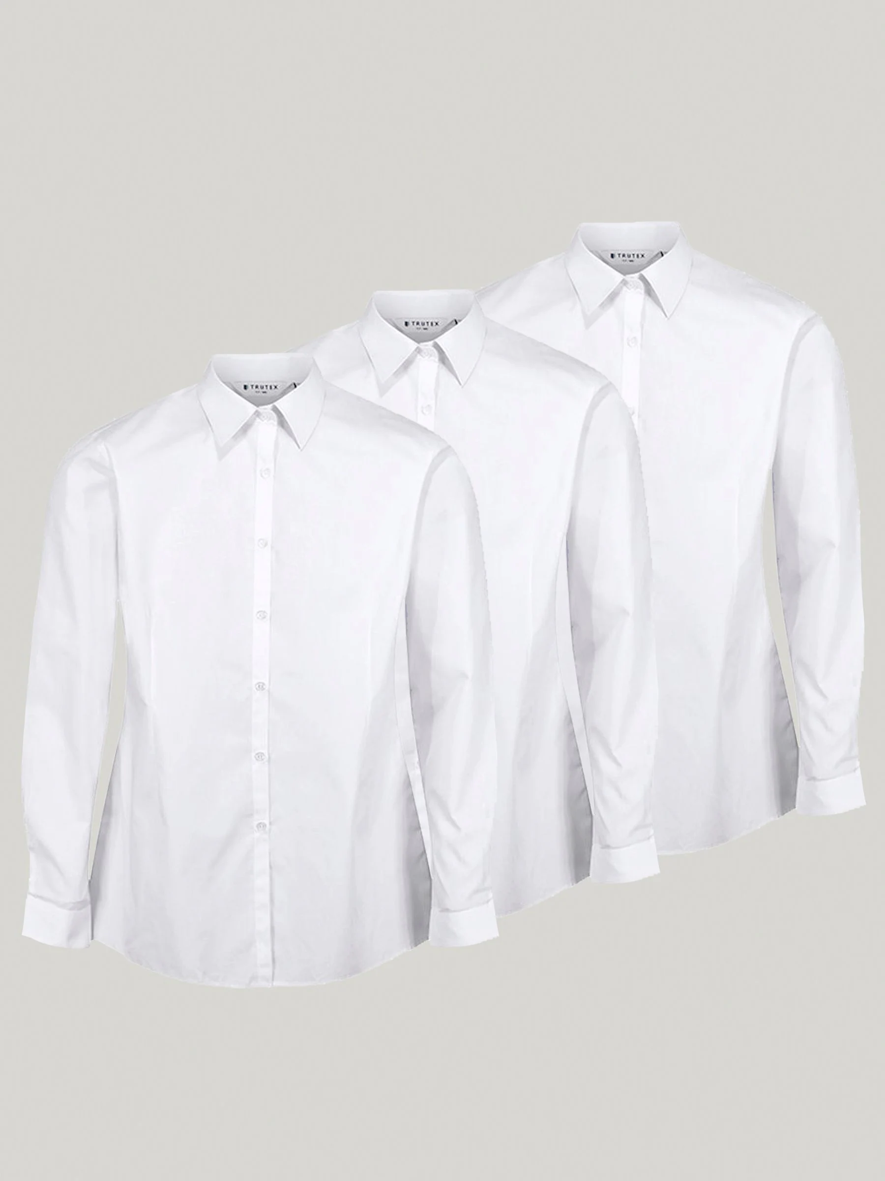 Trutex White Slim Fit Long Sleeve 3 Pack School Shirts