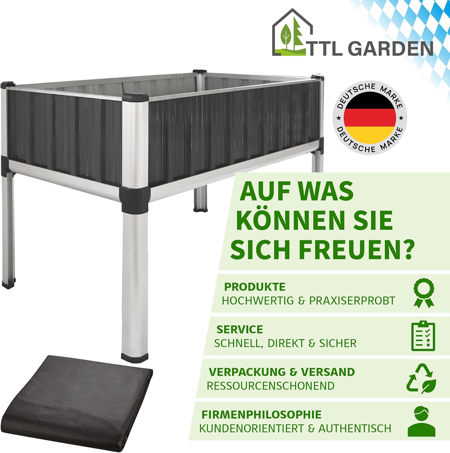 TTL GARDEN Superior XL 112x60x80cm Hochbeet aus Metall - Anthrazit-Silber Alu + Stahl verzinkt & lackiert - Frühbeet Pflanzkasten Kräuterbeet Blumenbeet Blumenkasten für Garten Balkon Terrasse