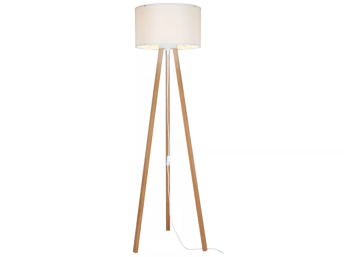 Lampadaire Keynes trépied hauteur 136 cm E27 bambou / crème [lux.pro]