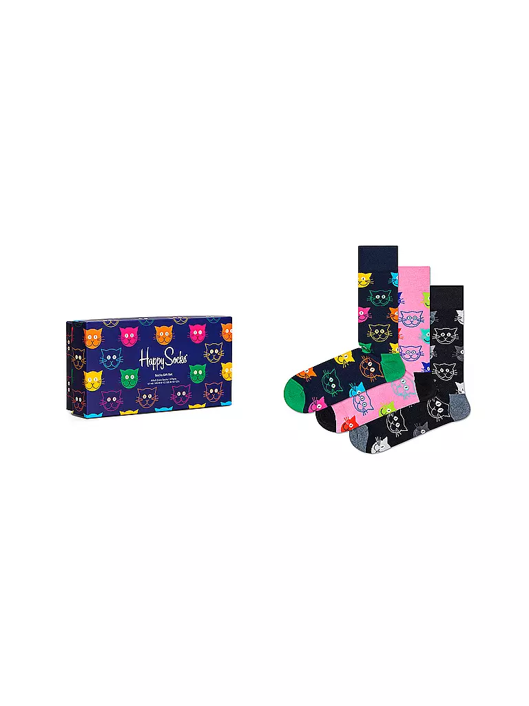 HAPPY SOCKS Damen Geschenkset Socken MIXED CAT 3er Pkg 36-40 navy dunkelblau