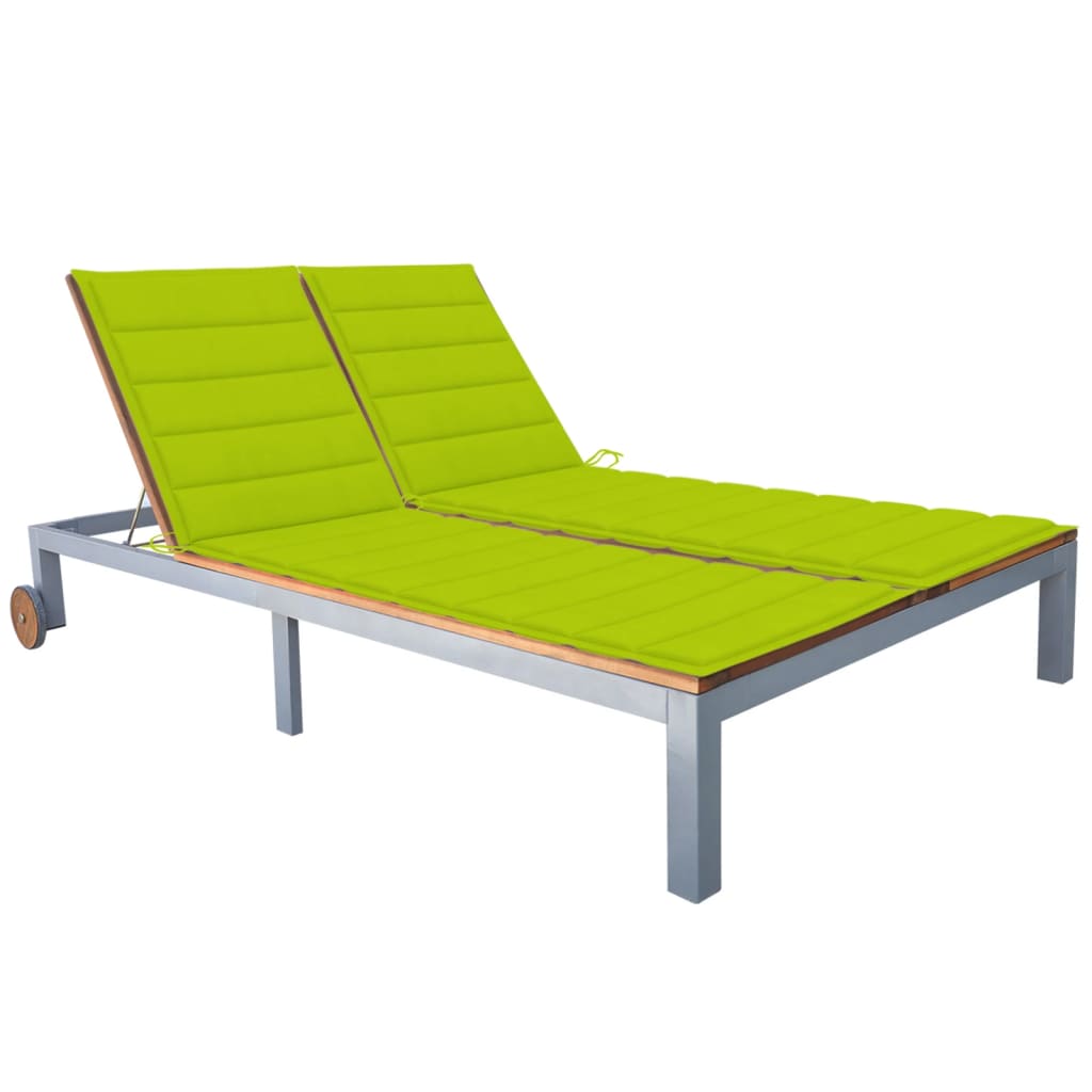 Transat chaise longue bain de soleil lit de jardin terrasse meuble d'extérieur 2 places avec coussin acacia solide et acier 0