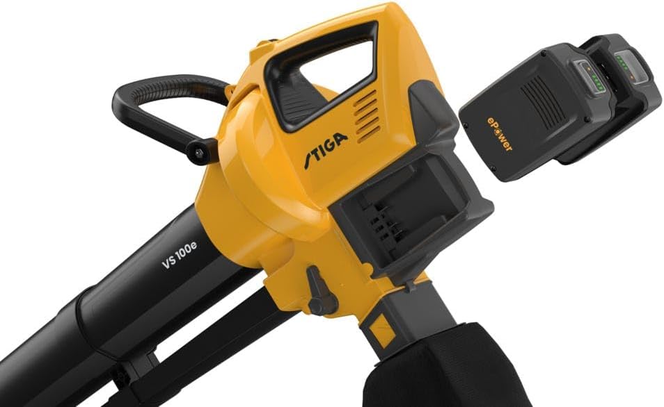 STIGA VS 100e Kit Schnurloser Staubsauger-Häcksler-Gebläse, 2 x 20V Akkus inklusive, 45L Fangsack, 3-in-1 Gerät für Laub und Schutt, Ladegerät inklusive