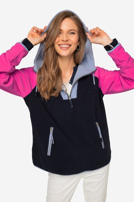 Hoodie, Materialmix mit Fleece, Colorblocking, Kapuze, Langarm, OEKO-TEX