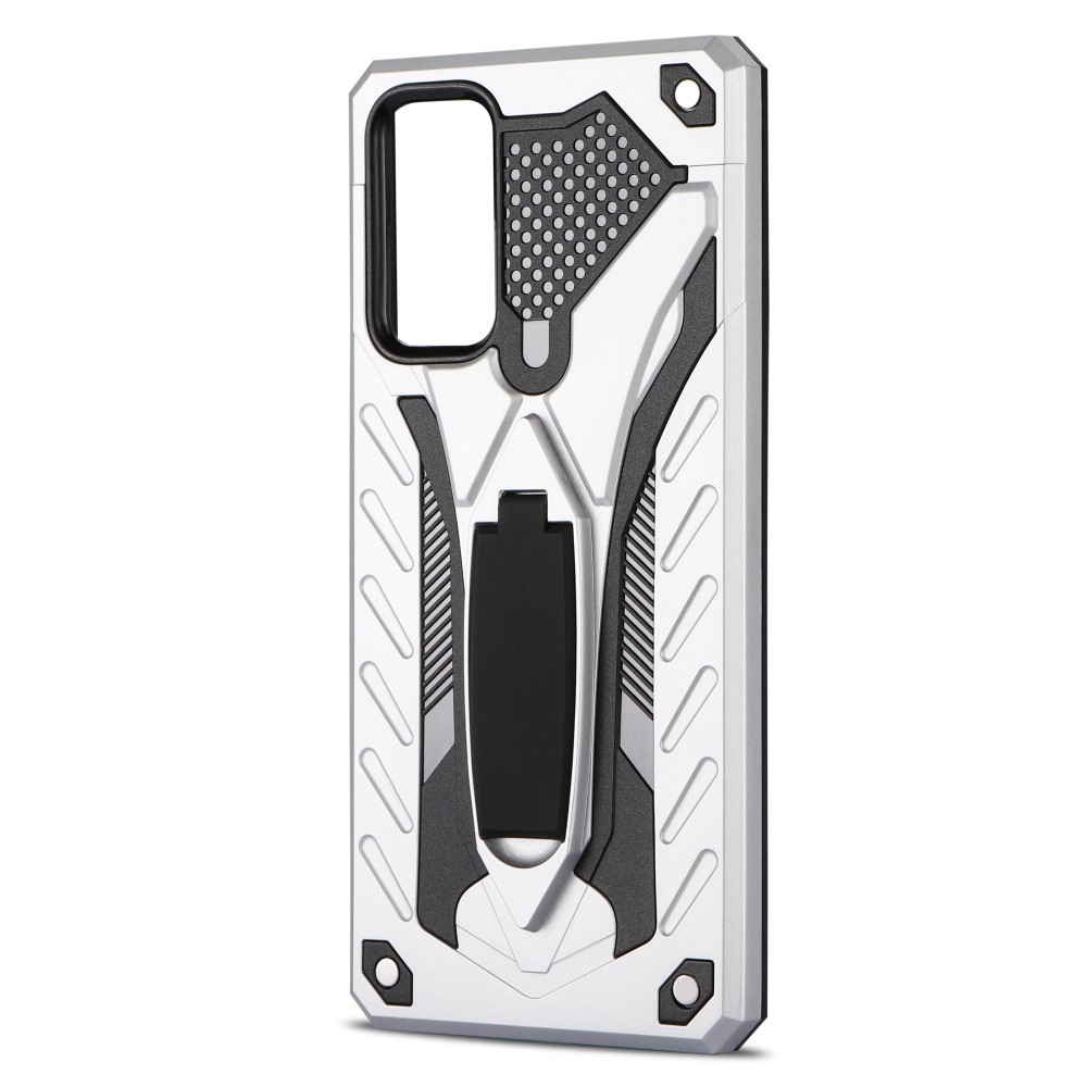 Samsung Galaxy S21 FE 5G Hybrid Hardcase Hülle   Kickstand Aufsteller - Silber / Schwarz