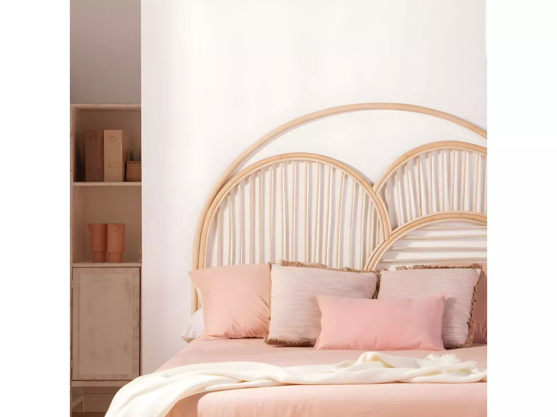 Tête de lit double en rotin naturel 163x134 cm-Samy