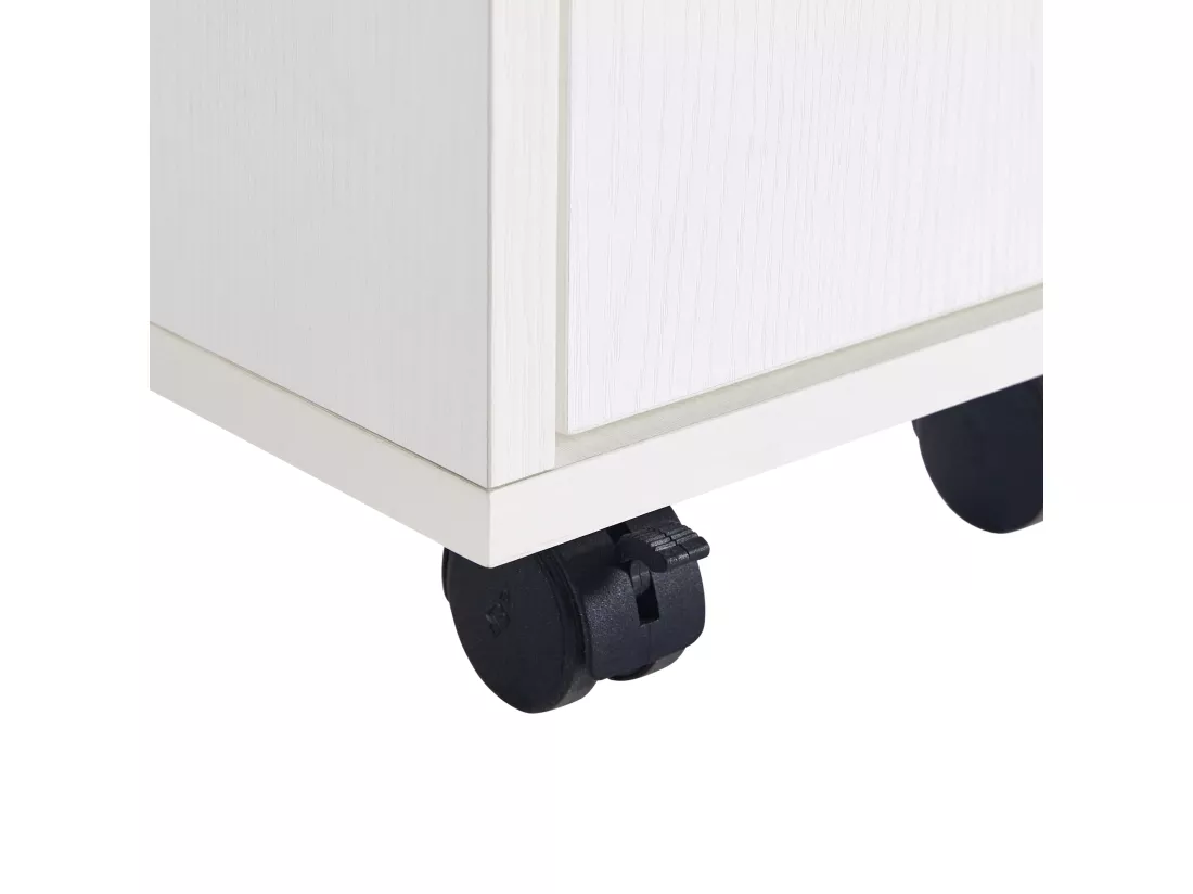 Ilot central de cuisine avec 4 tiroirs et étagères ouvertes - Plateau extensible - 110(214)x78x97.5 cm - 2 à 6 personnes - Blanc+naturel