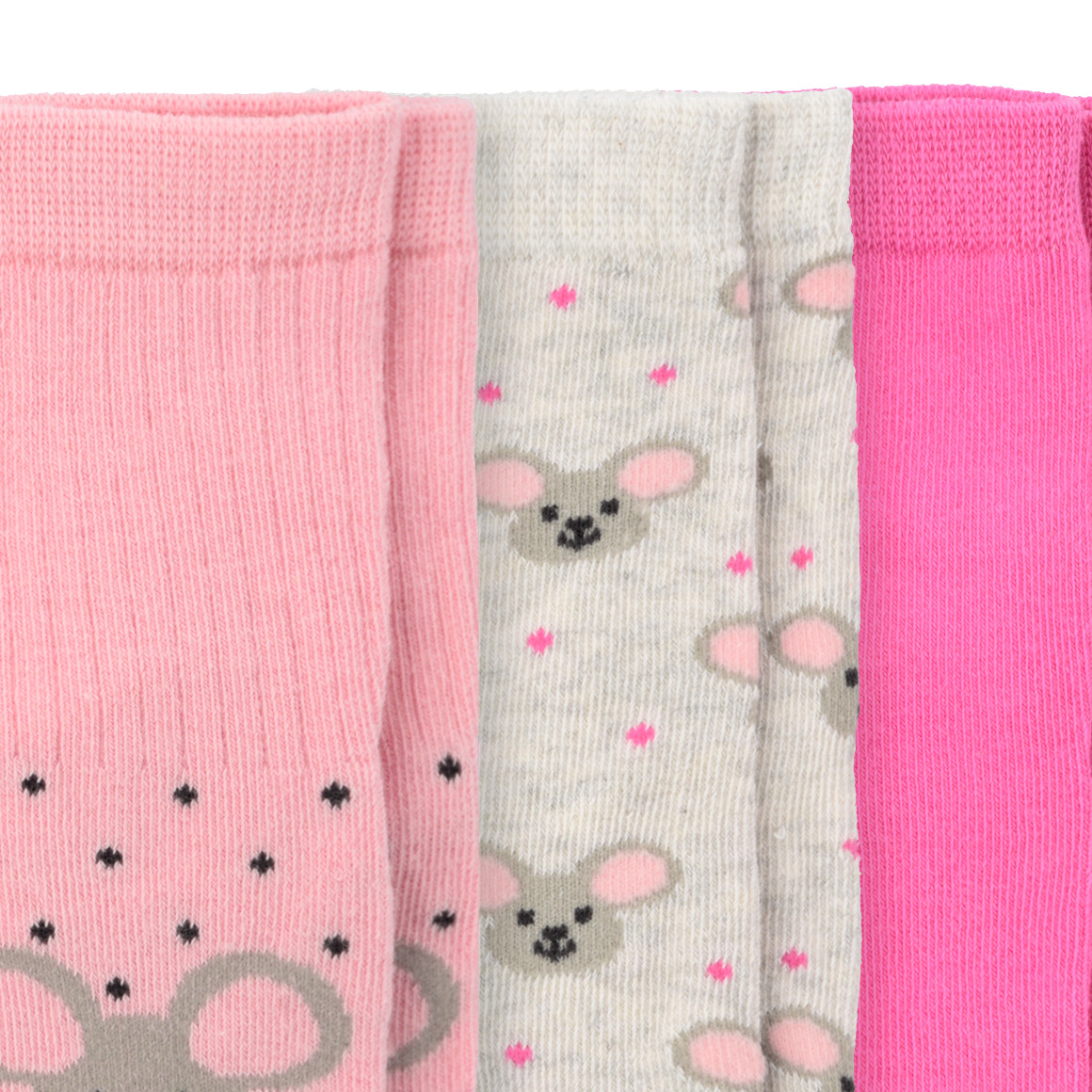 Topomini 3 Paar Baby Socken mit Maus-Motiv pink / rosa / hellgrau