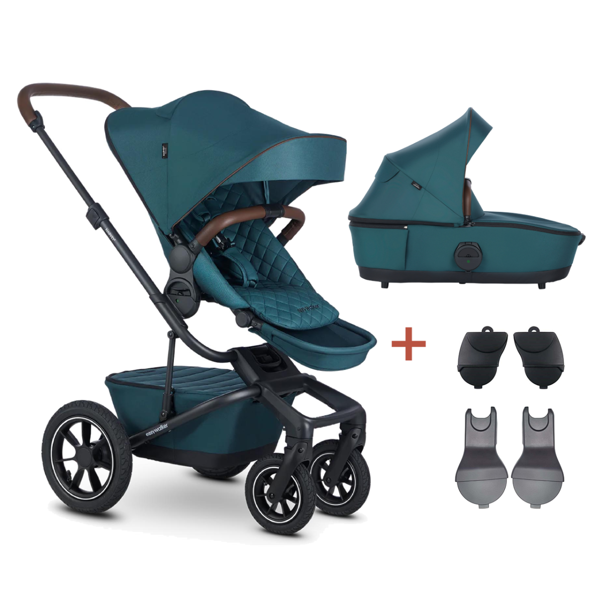 Easywalker Harvey5 Air Premium Jade Green frame + zit nu met reiswieg, wielenset en twee adaptersets