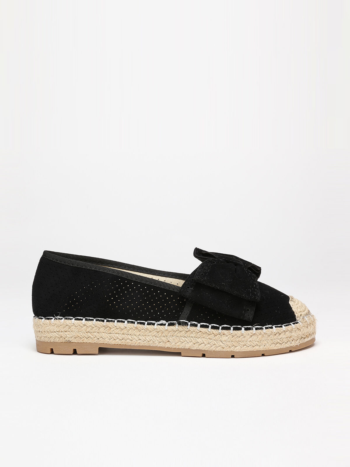 Espadrilles à noeud avec perforations- Noir