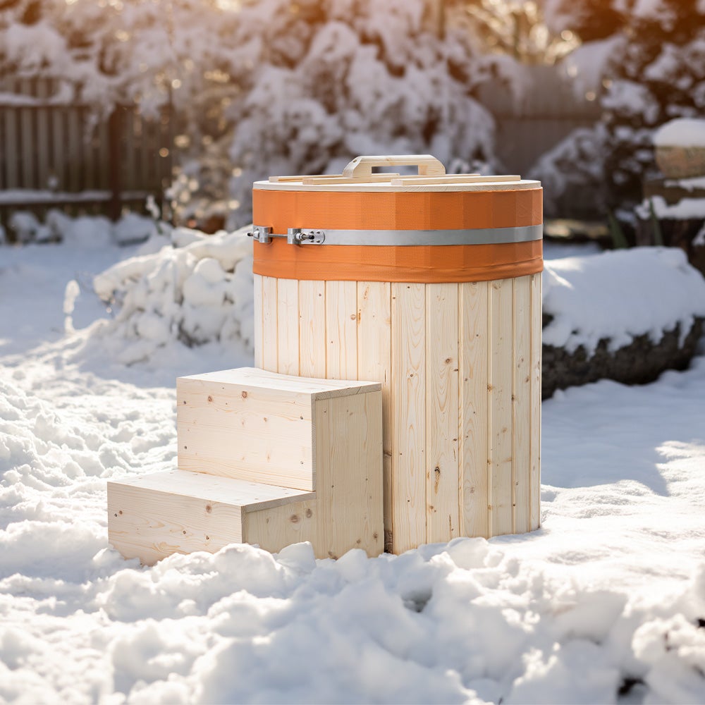Home Deluxe - Cold Tub ARUM ⌀ 72 cm, buitenhoogte 100 cm, Noords sparrenhout, incl. afdekking en treden | Badton, hottub, ijskuip