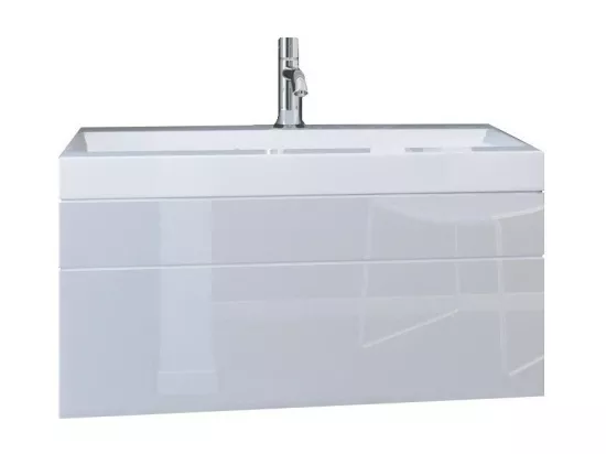 Ensemble meubles de salle de bain collection BIRD, coloris blanc mat et brillant avec une colonne