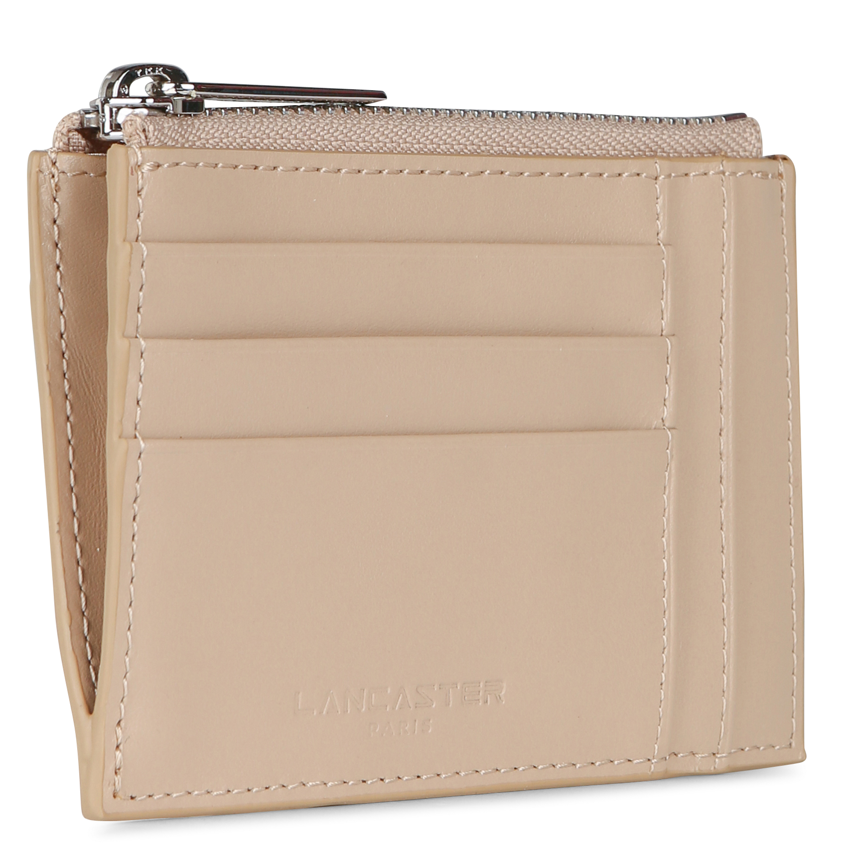 PARIS PM - Porte-cartes zippé en cuir| Beige