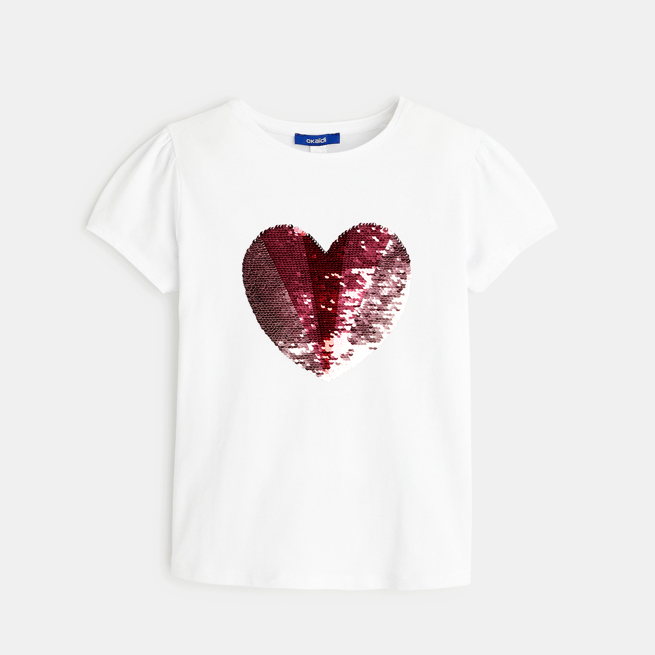 T-shirt à sequins magiques motif cœur rose fille
