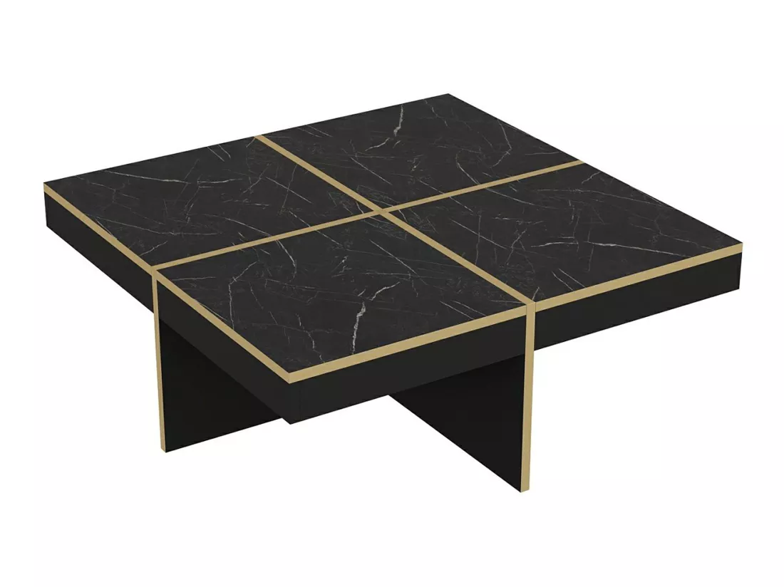 Table basse carrée Fjerritslev 35 x 90 x 90 cm marbre noir / laiton [en.casa]