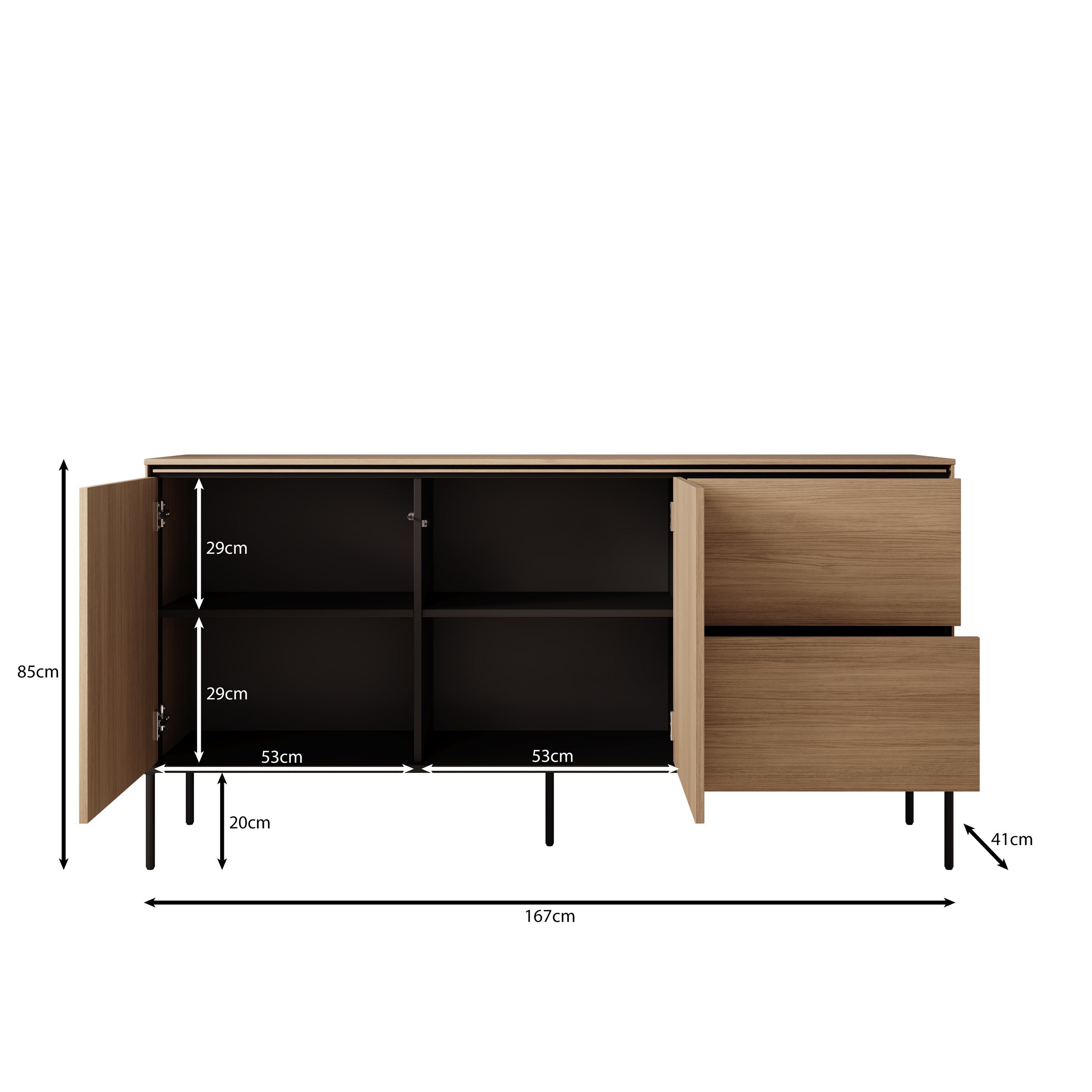 Meubella - Vicious - Dressoir - Eiken - 167x41x85 cm