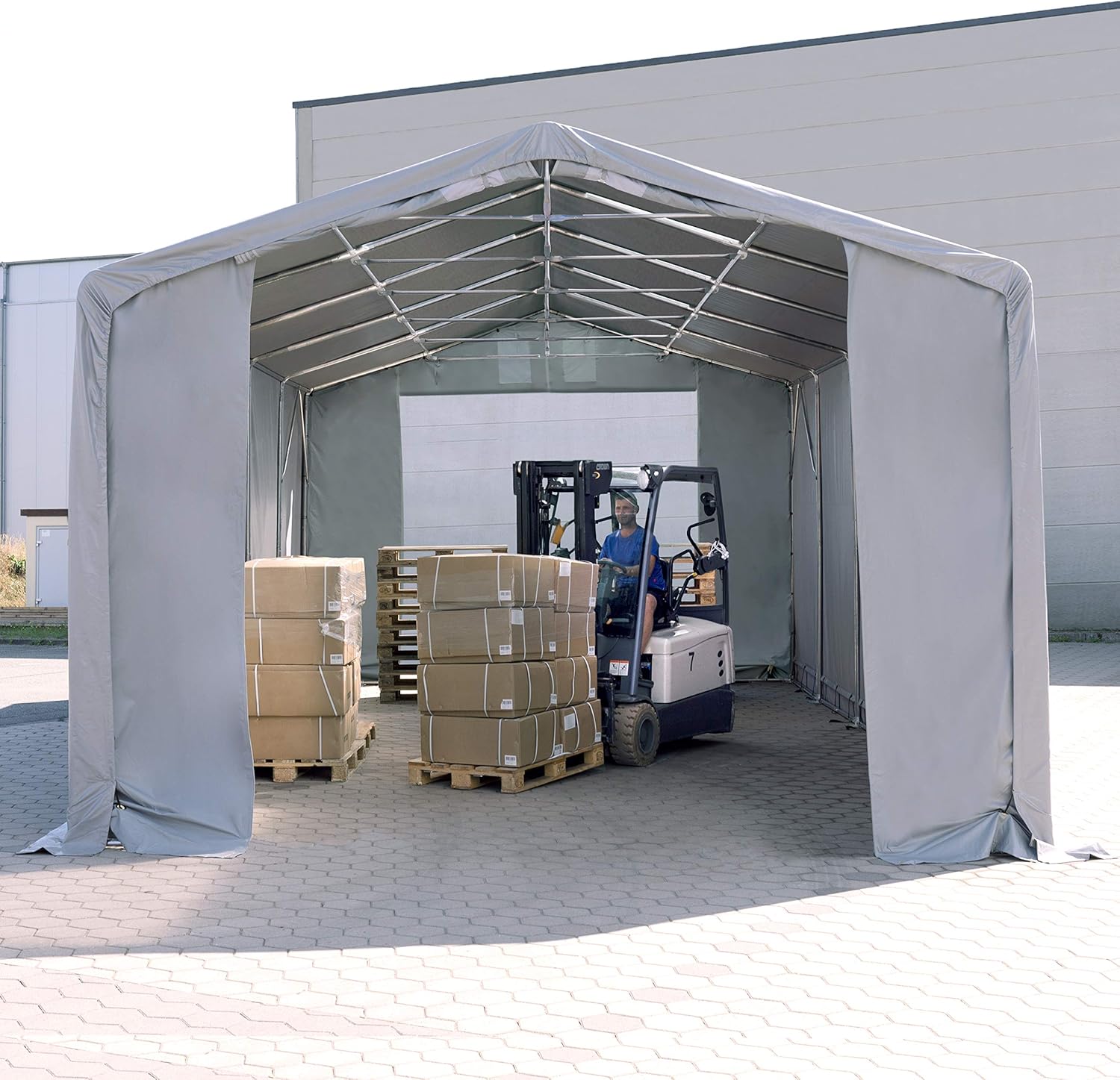 TOOLPORT Zelthalle 6x10 m / 3m Seitenhöhe Garage Industriezelt Lagerhalle PVC Plane 850 N wasserdicht grau