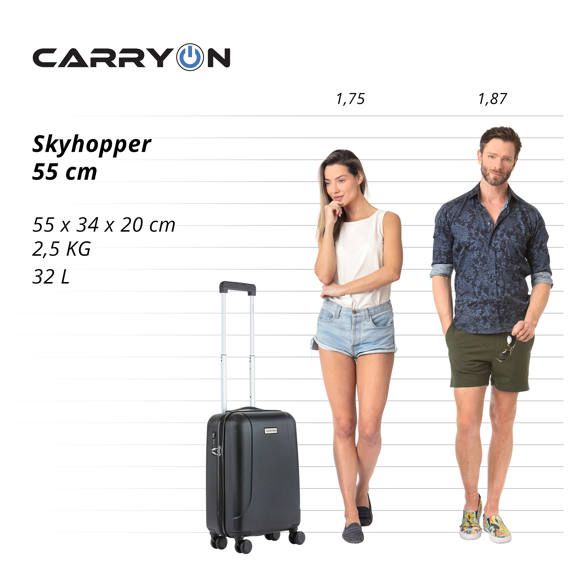 CarryOn Skyhopper handbagage koffer en Beautycase - Black