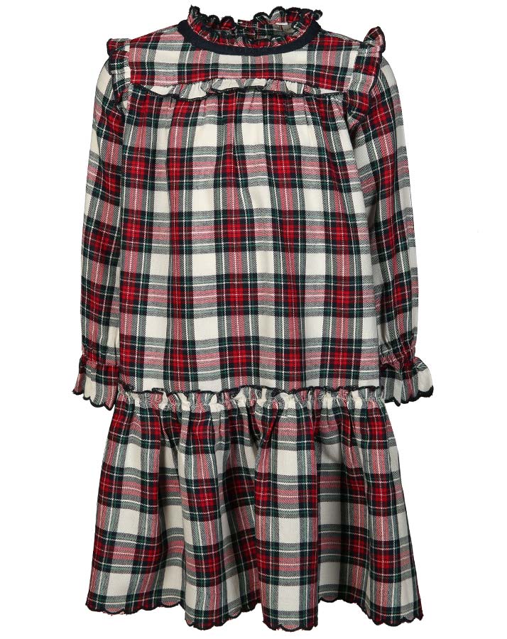 Langarm-Kleid CHECK kariert in rot/weiß
