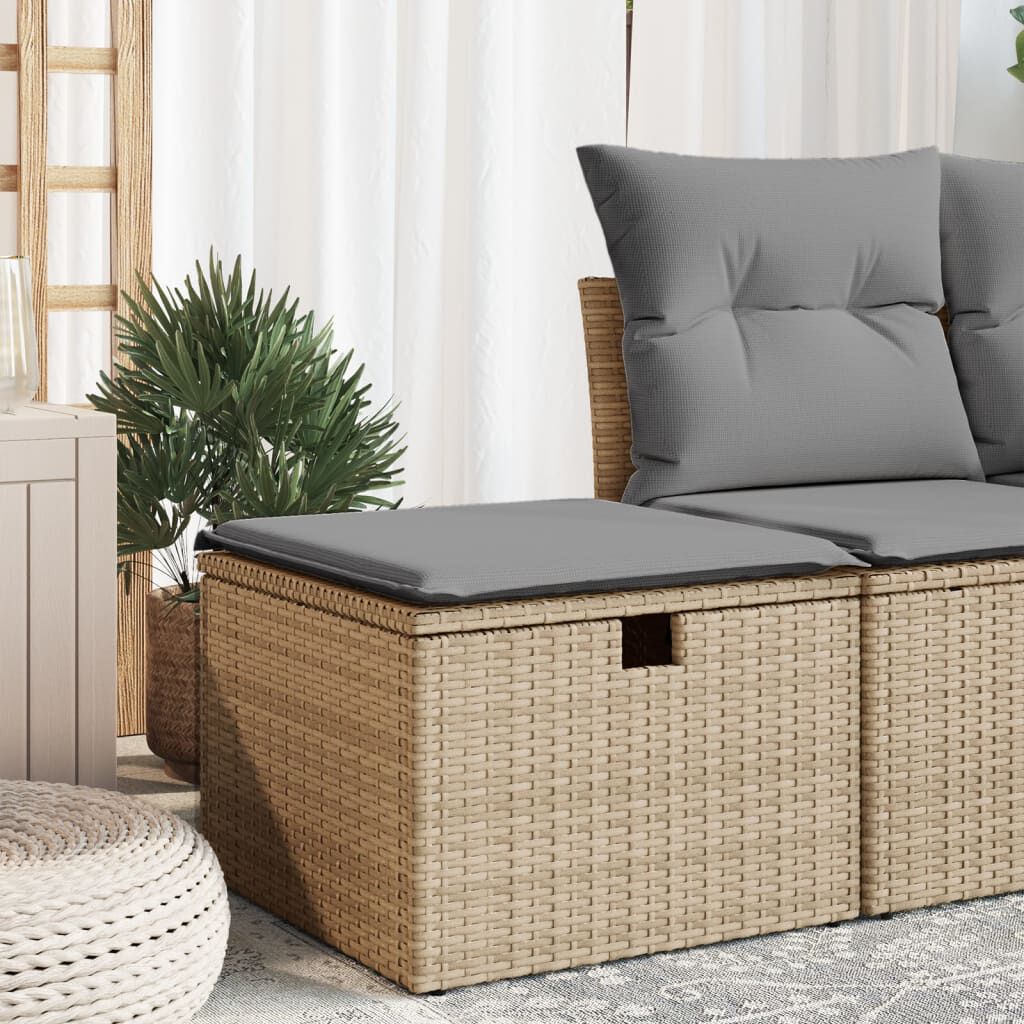 vidaXL Tuinkruk met kussen, beige, 55x55x37 cm, polyrotan