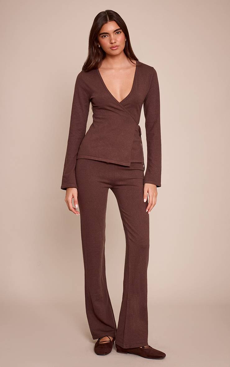 Chocolat Legging Évasé En Maille Fine