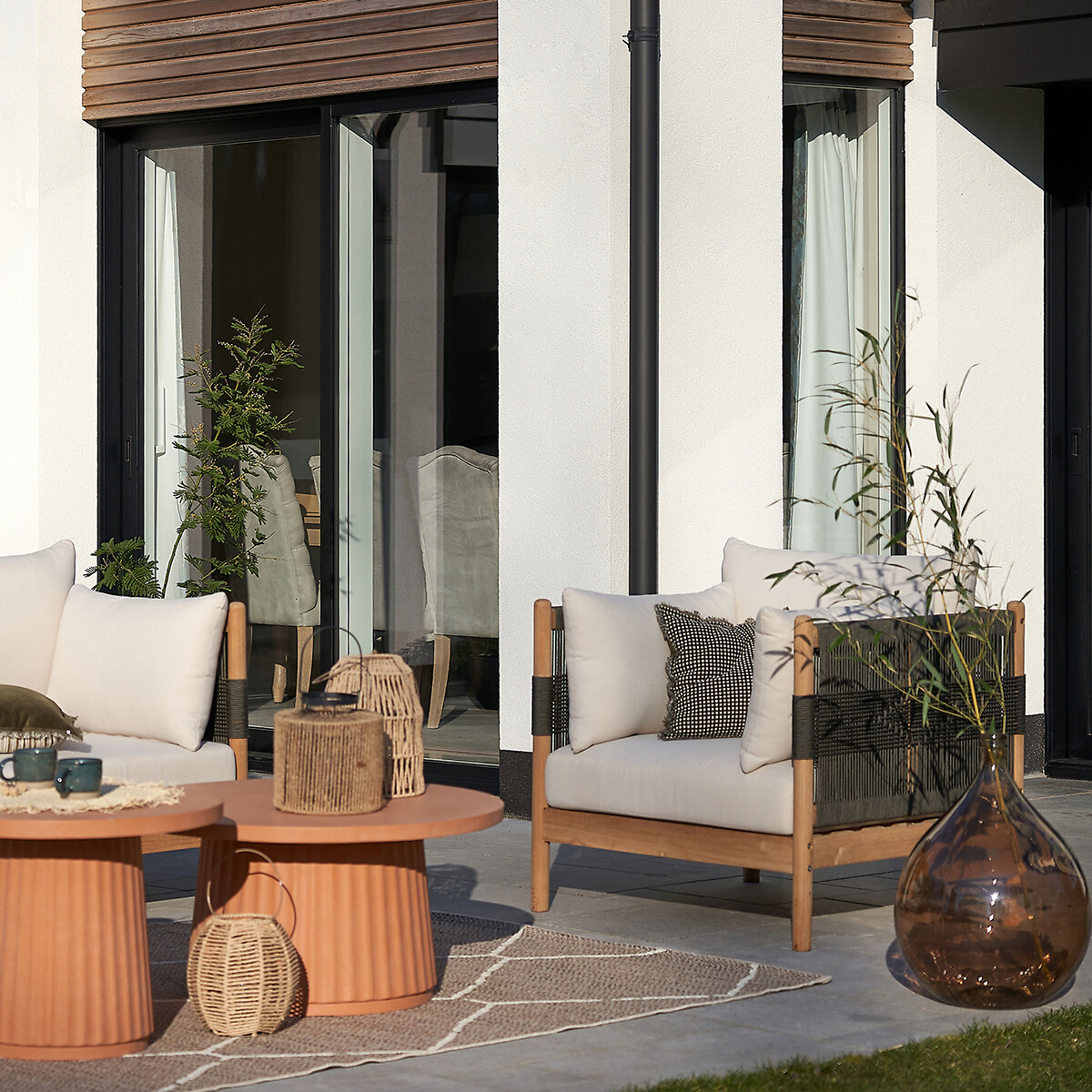 LA REDOUTE INTERIORS<br>Poltrona de jardim em madeira de teca e corda, Odette