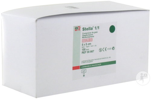 Lohmann & Rauscher Stella 1/1 Compresse De Gaze Stérile 8 Plis 5x5cm 100 Pièces (35867)