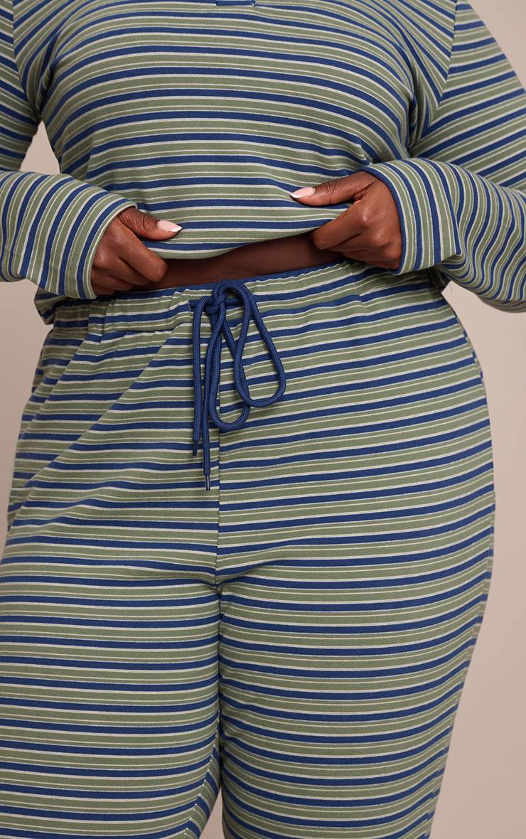 Vert Pantalon Évasé Skinny À Fines Rayures Grande Taille
