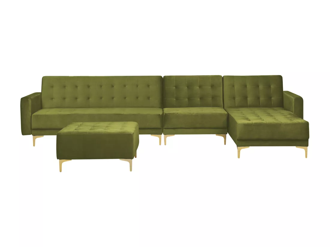 Canapé modulable côté droite en velours vert avec ottoman ABERDEEN